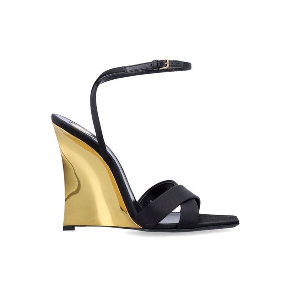SAINT LAURENT Shoes - SAINT LAURENT Women's Metallic Sculpted Wedge Sandals Women BLACK